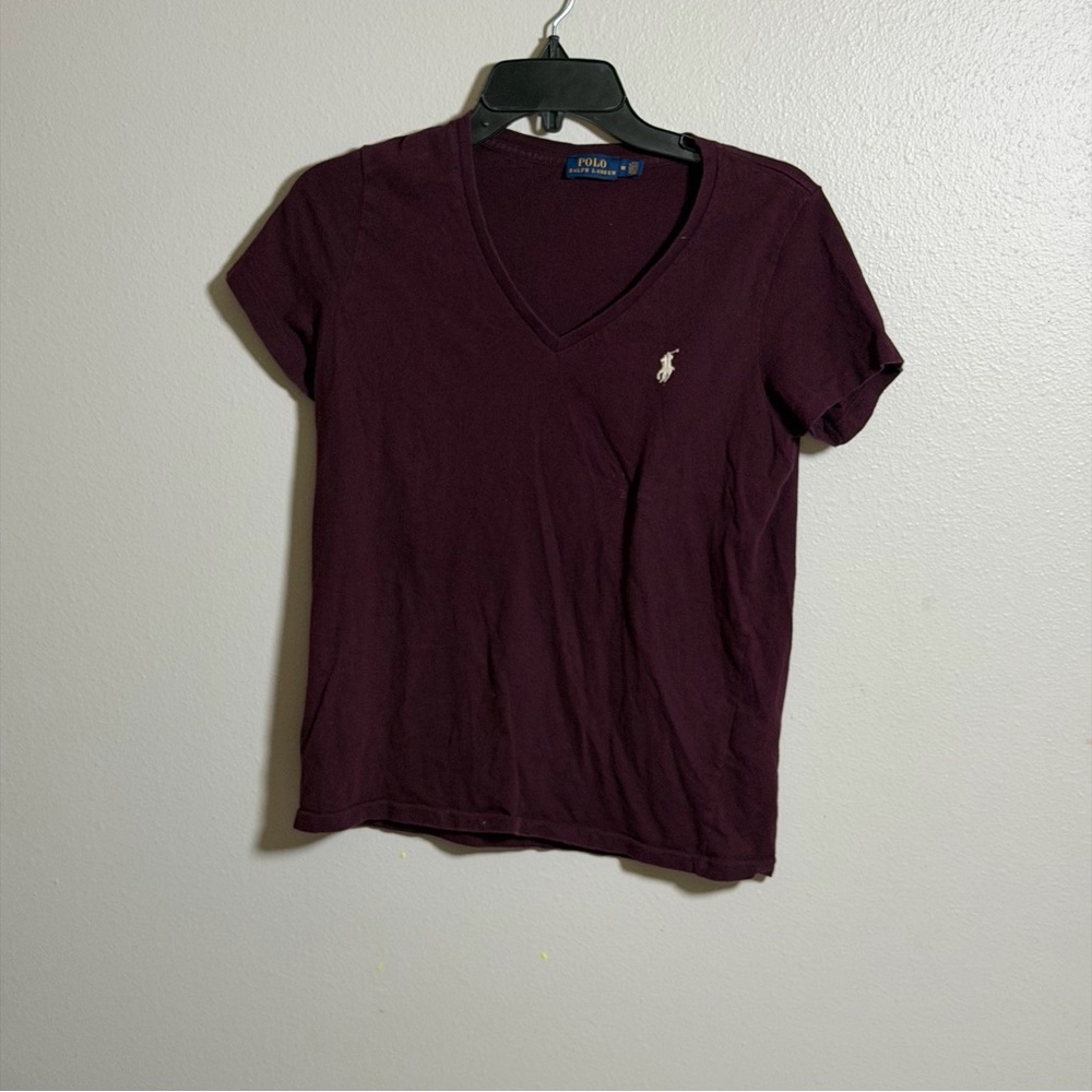 Polo by Ralph Lauren Women's Burgundy V-Neck Top Minimalist size M
